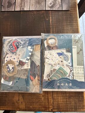 Vintage-Inspired Paper Ephemera Packs with Twine - Blue & Cream